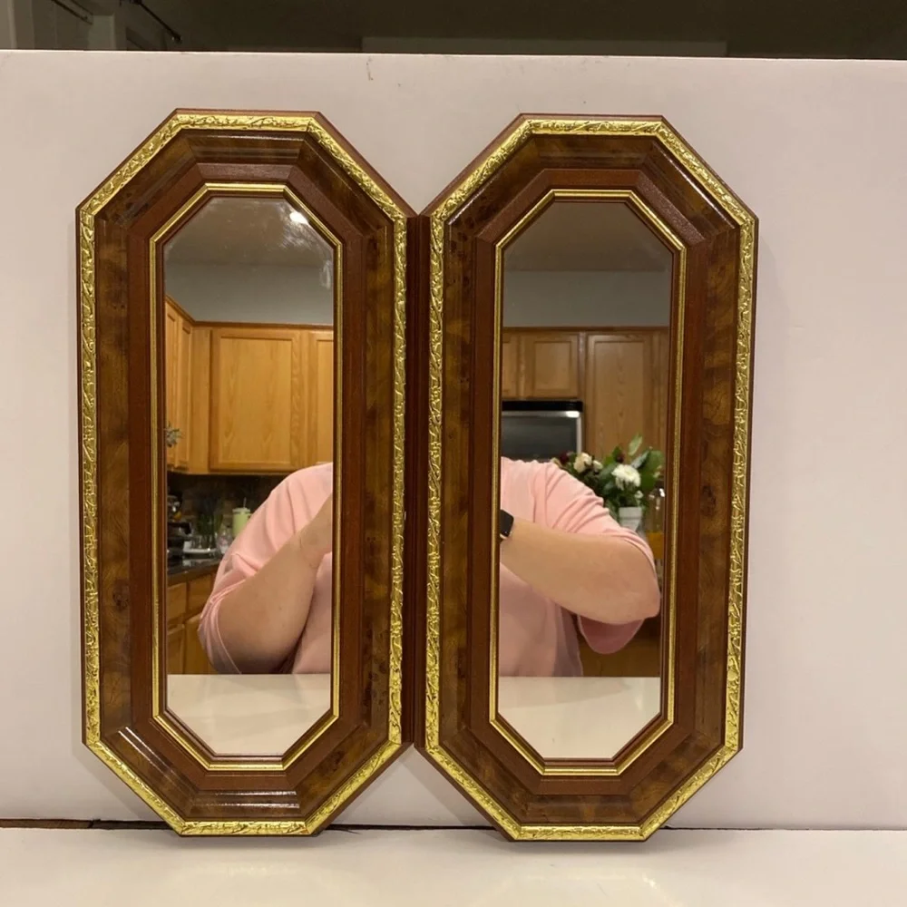 Vintage Octagon Mirror Wood with Gold Trim 18-1/2” X 8-1/2” Set O…